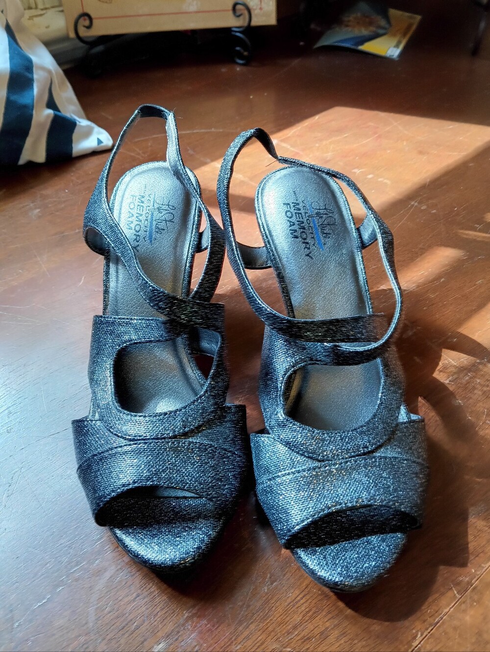 LifeStride Velocity Memory Foam High Heel Sandals Black Gilter